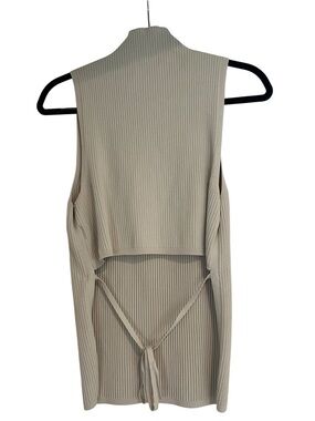 Aritzia Babaton Beige Ribbed Sleeveless Mock Neck Sweater w/Cutout Back-L